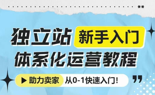 独立站新手入门体系化运营教程，助力独立站卖家从0-1快速入门!_豪客资源库
