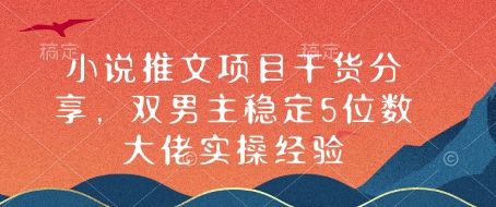 小说推文项目干货分享，双男主稳定5位数大佬实操经验_豪客资源库