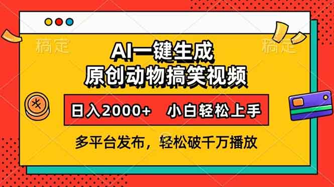 AI一键生成动物搞笑视频，多平台发布，轻松破千万播放，日入2000+，小..._豪客资源库