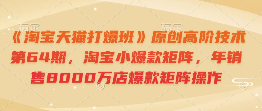 《淘宝天猫打爆班》原创高阶技术第64期，淘宝小爆款矩阵，年销售8000万店爆款矩阵操作_豪客资源库
