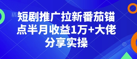短剧推广拉新番茄锚点半月收益1万+大佬分享实操_豪客资源库