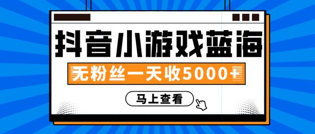 赚钱计划：抖音小游戏蓝海项目，无粉丝一天收入5000+_豪客资源库