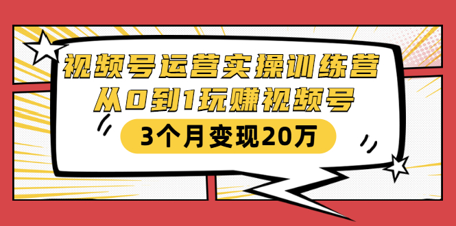 视频号运营实操训练营：从0到1玩赚视频号，3个月变现20万_豪客资源库