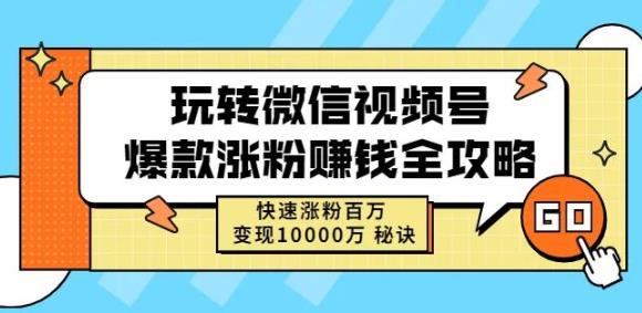 玩转微信视频号爆款涨粉赚钱全攻略，快速涨粉百万变现万元秘诀_豪客资源库