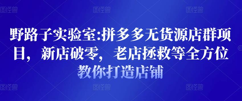 野路子实验室:拼多多无货源店群项目，新店破零，老店拯救等全方位教你打造店铺_豪客资源库