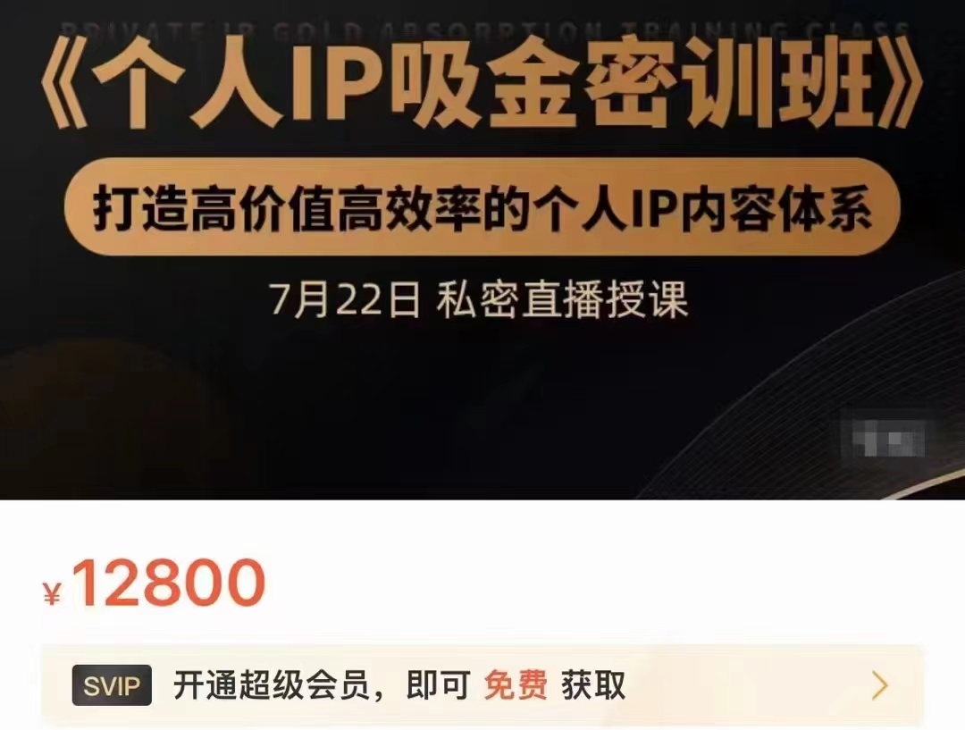 个人IP吸金密训班，打造高价值高效率的个人IP内容体系（价值12800元）_豪客资源库