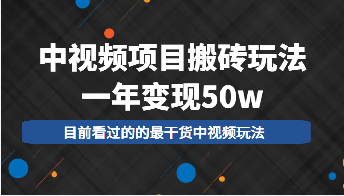 中视频项目搬砖玩法，一年变现50w，目前看过的的最干货中视频玩法_豪客资源库