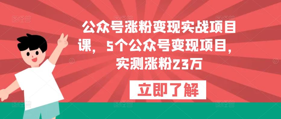 公众号涨粉变现实战项目课,5个公众号变现项目,实测涨粉23万_豪客资源库