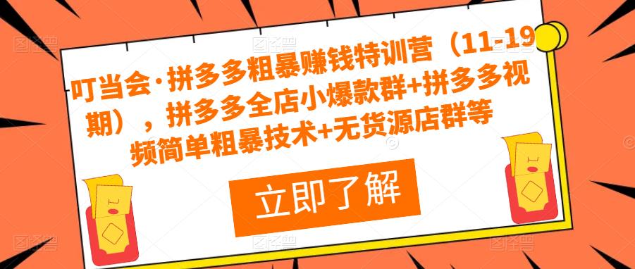 叮当会·拼多多粗暴赚钱特训营（11-19期），拼多多全店小爆款群+拼多多视频简单粗暴技术+无货源店群等_豪客资源库