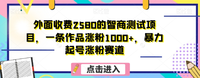 外面收费2580的智商测试项目，一条作品涨粉1000+，暴力起号涨粉赛道【揭秘】_豪客资源库