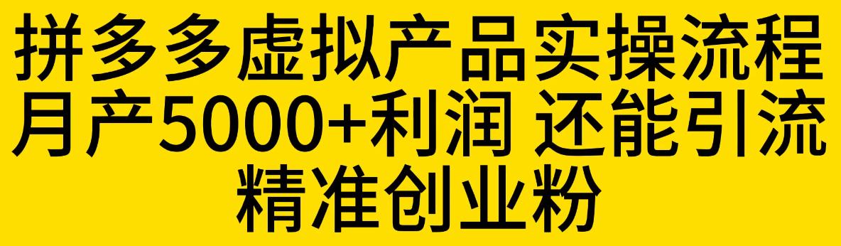 拼多多虚拟产品实操流程,月产5000+利润,还能引流精准创业粉【揭秘】_豪客资源库