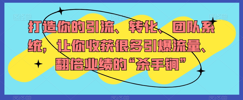 打造你的引流、转化、团队系统，让你收获很多引爆流量、翻倍业绩的“杀手锏”_豪客资源库