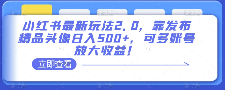 小红书最新玩法2.0，靠发布精品头像日入500+，可多账号放大收益！【揭秘】_豪客资源库