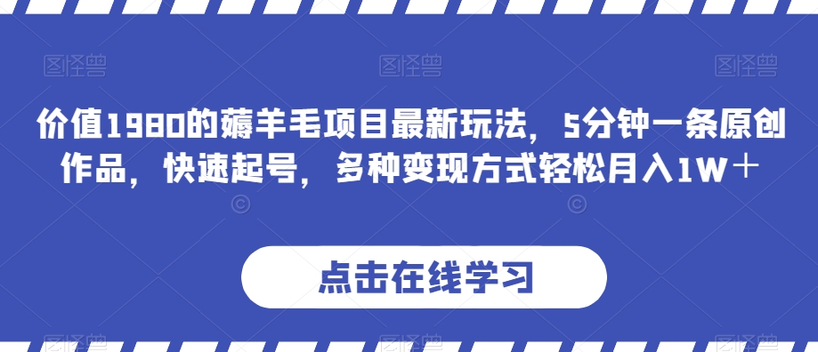 价值1980的薅羊毛项目最新玩法，5分钟一条原创作品，快速起号，多种变现方式轻松月入1W＋【揭秘】_豪客资源库