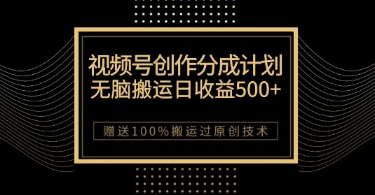 最新视频号创作分成计划，无脑搬运一天收益500+，100%搬运过原创技巧【揭秘】_豪客资源库