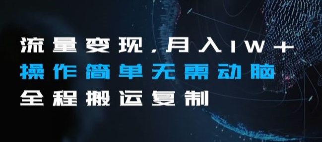 流量变现，月入1W+操作简单无需动脑全程搬运复制【揭秘】_豪客资源库
