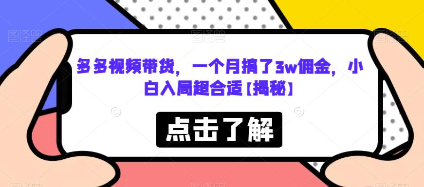 多多视频带货，一个月搞了3w佣金，小白入局超合适【揭秘】_豪客资源库