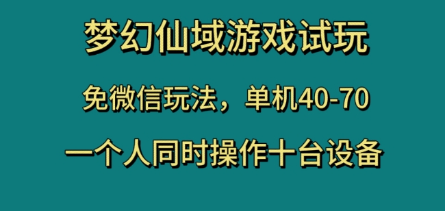 梦幻仙域游戏试玩，免微信玩法，单机40-70，一个人同时操作十台设备【揭秘】_豪客资源库