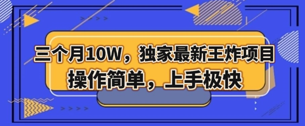 三个月10W，独家最新王炸项目！操作简单，上手极快【揭秘】_豪客资源库