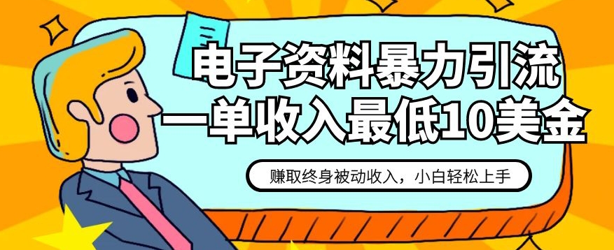 电子资料暴力引流，一单最低10美金，赚取终身被动收入，保姆级教程【揭秘】_豪客资源库
