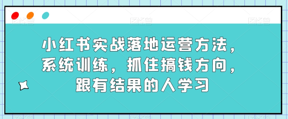 小红书实战落地运营方法，系统训练，抓住搞钱方向，跟有结果的人学习_豪客资源库