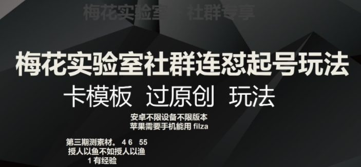 梅花实验室社群连怼起号玩法，卡模板过原创玩法【揭秘】_豪客资源库