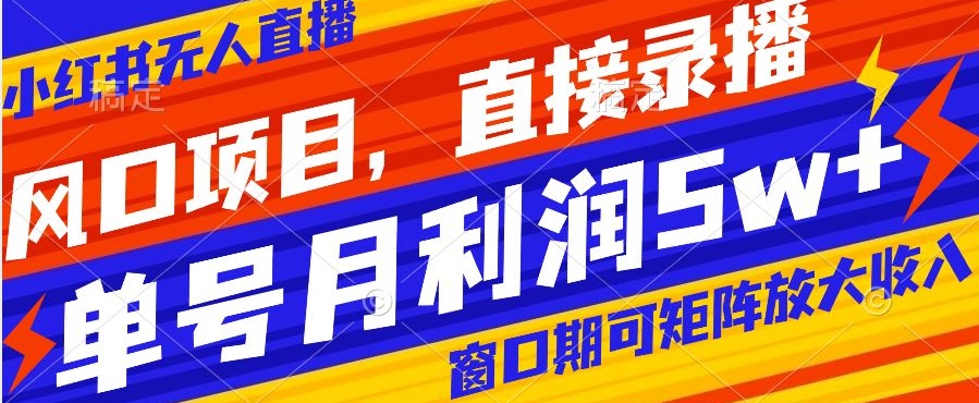 风口项目，小红书无人直播带货，直接录播，可矩阵，月入5w+【揭秘】_豪客资源库