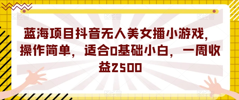 蓝海项目抖音无人美女播小游戏，操作简单，适合0基础小白，一周收益2500【揭秘】_豪客资源库