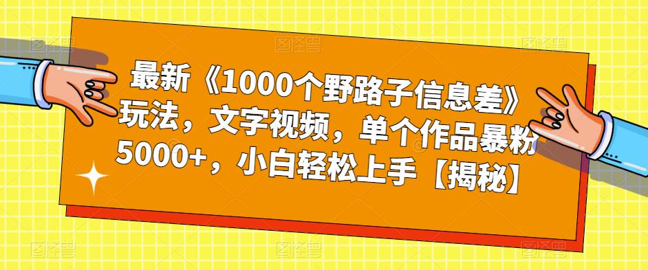 最新《1000个野路子信息差》玩法，文字视频，单个作品暴粉5000+，小白轻松上手【揭秘】_豪客资源库
