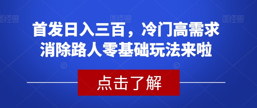 首发日入三百,冷门高需求消除路人零基础玩法来啦【揭秘】_豪客资源库