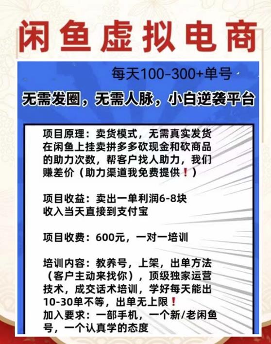 外边收费600多的闲鱼新玩法虚似电商之拼多多助力项目，单号100-300元_豪客资源库