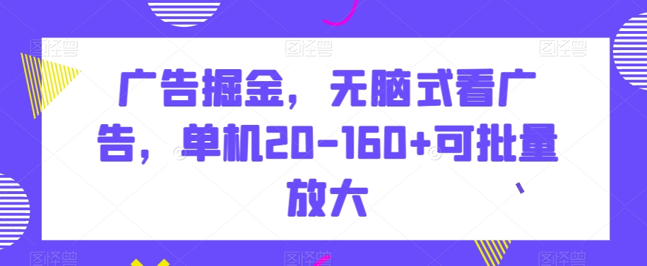 广告掘金，无脑式看广告，单机20-160+可批量放大【揭秘】_豪客资源库