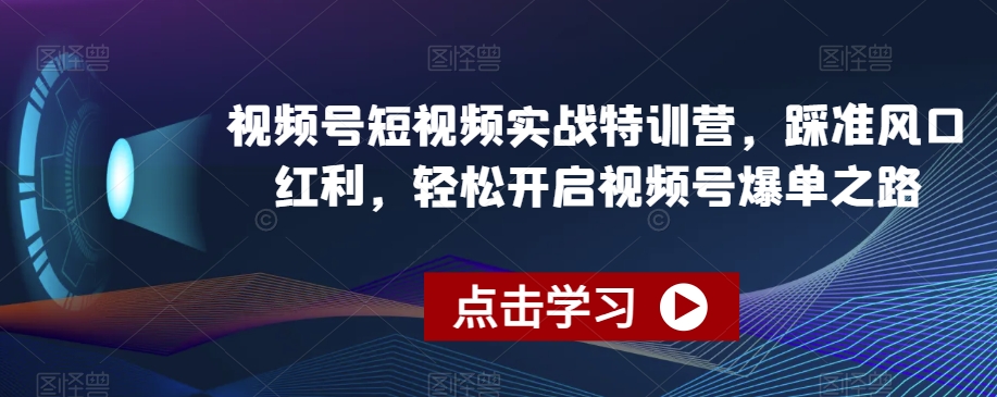 视频号短视频实战特训营，踩准风口红利，轻松开启视频号爆单之路_豪客资源库