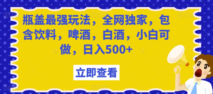 瓶盖最强玩法，全网独家，包含饮料，啤酒，白酒，小白可做，日入500+【揭秘】_豪客资源库