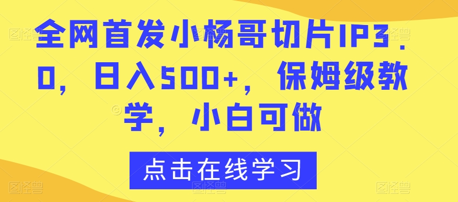 全网首发小杨哥切片IP3.0，日入500+，保姆级教学，小白可做【揭秘】_豪客资源库