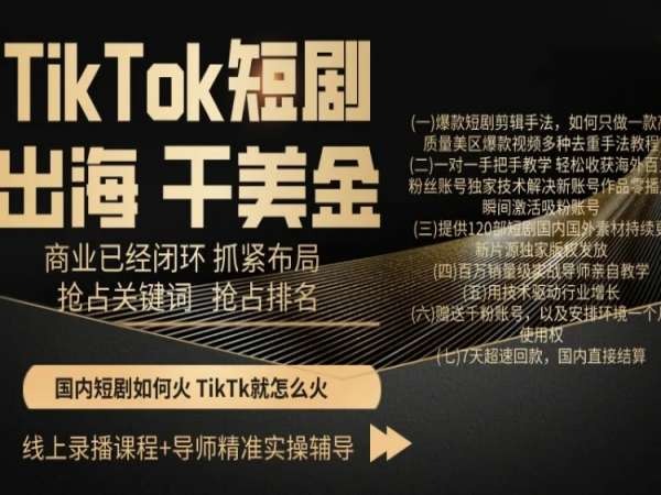 TikTok短剧出海干美金，商业已经闭环抓紧布局，抢占关键词抢占排名_豪客资源库