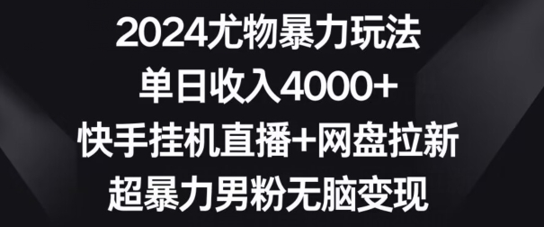 2024尤物暴力玩法，单日收入4000+，快手挂机直播+网盘拉新，超暴力男粉无脑变现【揭秘】_豪客资源库