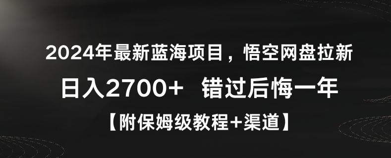 2024年最新蓝海项目，悟空网盘拉新，日入2700+错过后悔一年【附保姆级教程+渠道】【揭秘】_豪客资源库