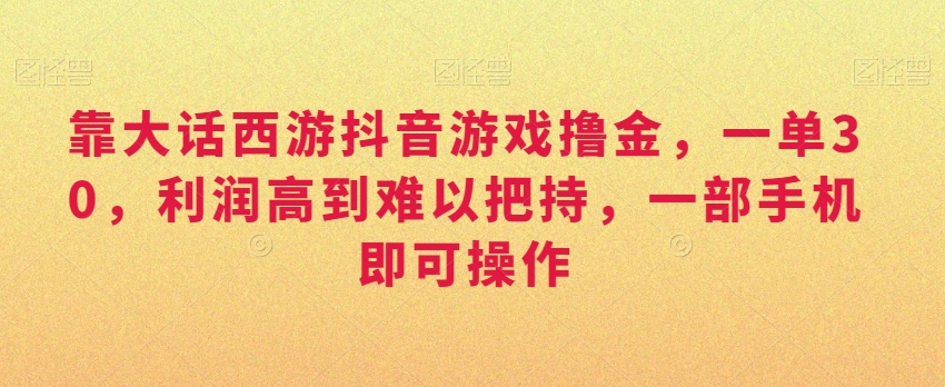 靠大话西游抖音游戏撸金，一单30，利润高到难以把持，一部手机即可操作，日入3000+【揭秘】_豪客资源库