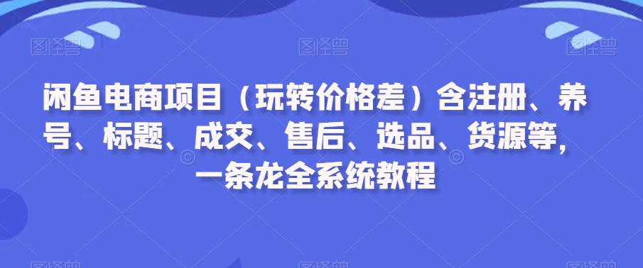 闲鱼电商项目（玩转价格差）含注册、养号、标题、成交、售后、选品、货源等，一条龙全系统教程_豪客资源库