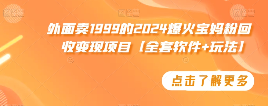 外面卖1999的2024爆火宝妈粉回收变现项目【全套软件+玩法】【揭秘】_豪客资源库