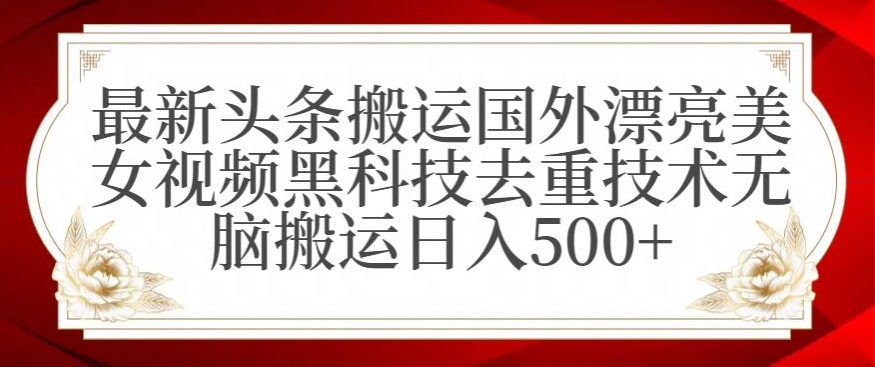 最新头条搬运国外漂亮美女视频黑科技去重技术无脑搬运日入500+【揭秘】_豪客资源库