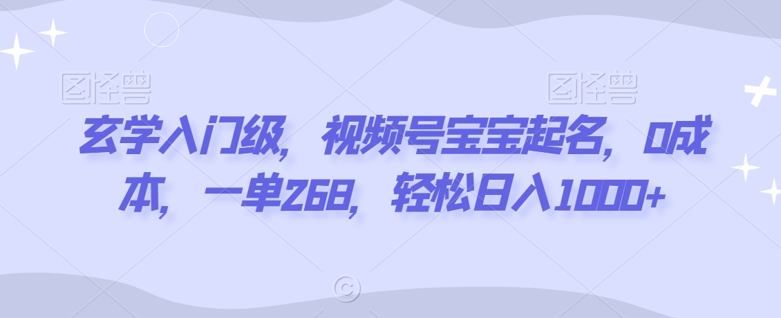 玄学入门级，视频号宝宝起名，0成本，一单268，轻松日入1000+【揭秘】_豪客资源库