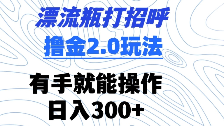 漂流瓶打招呼撸金2.0玩法，有手就能做，日入300+【揭秘】_豪客资源库