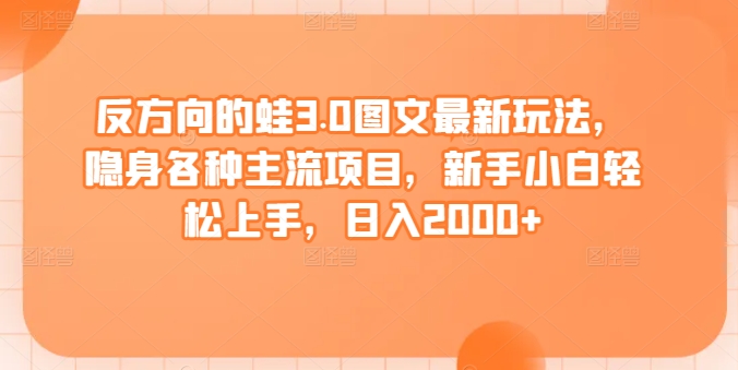 反方向的蛙3.0图文最新玩法，隐身各种主流项目，新手小白轻松上手，日入2000+【揭秘】_豪客资源库