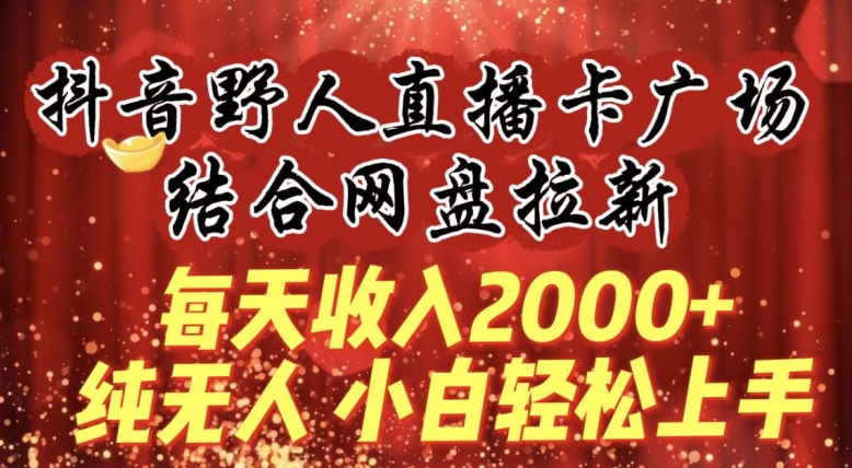 每天收入2000+，抖音野人直播卡广场，结合网盘拉新，纯无人，小白轻松上手【揭秘】_豪客资源库