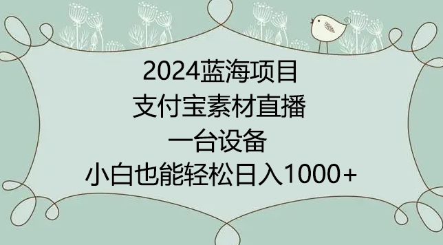 2024年蓝海项目，支付宝素材直播，无需出境，小白也能日入1000+ ，实操教程【揭秘】_豪客资源库
