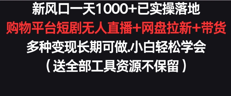 新风口一天1000+已实操落地购物平台短剧无人直播+网盘拉新+带货多种变现长期可做【揭秘】_豪客资源库