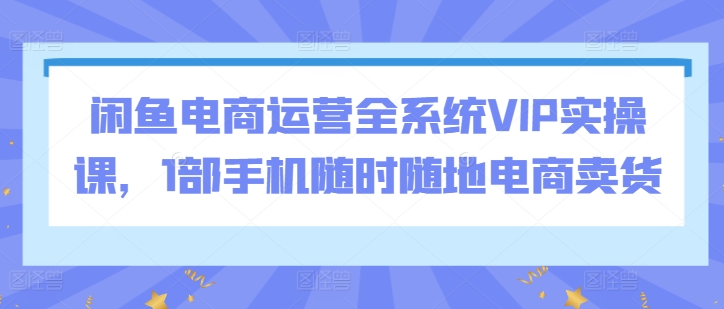闲鱼电商运营全系统VIP实操课,1部手机随时随地电商卖货_豪客资源库