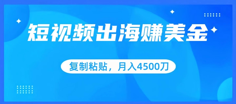 短视频出海赚美金，复制粘贴批量操作，小白轻松掌握，月入4500美刀【揭秘】_豪客资源库